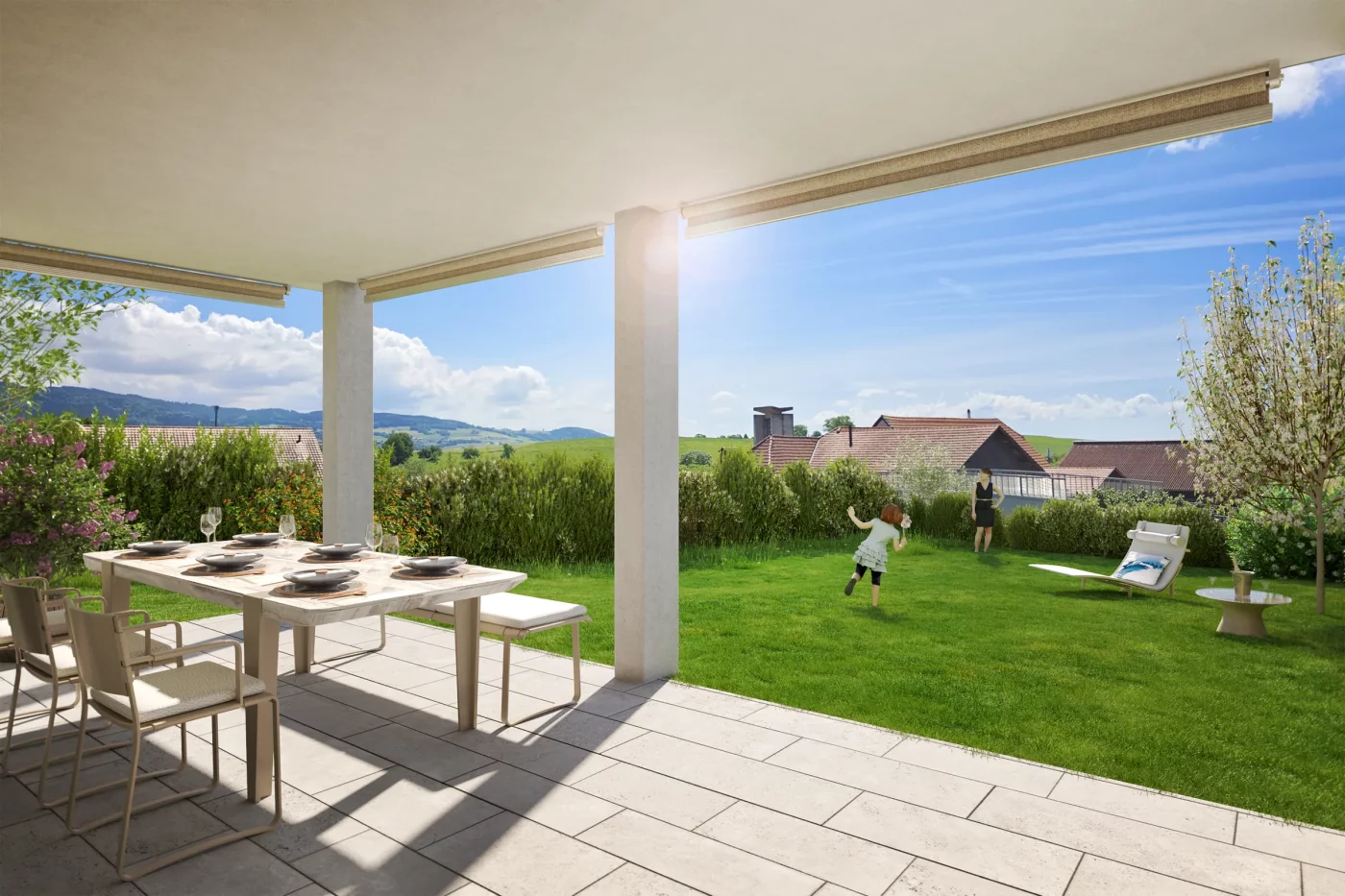 Terrasse couverte et jardin privatif