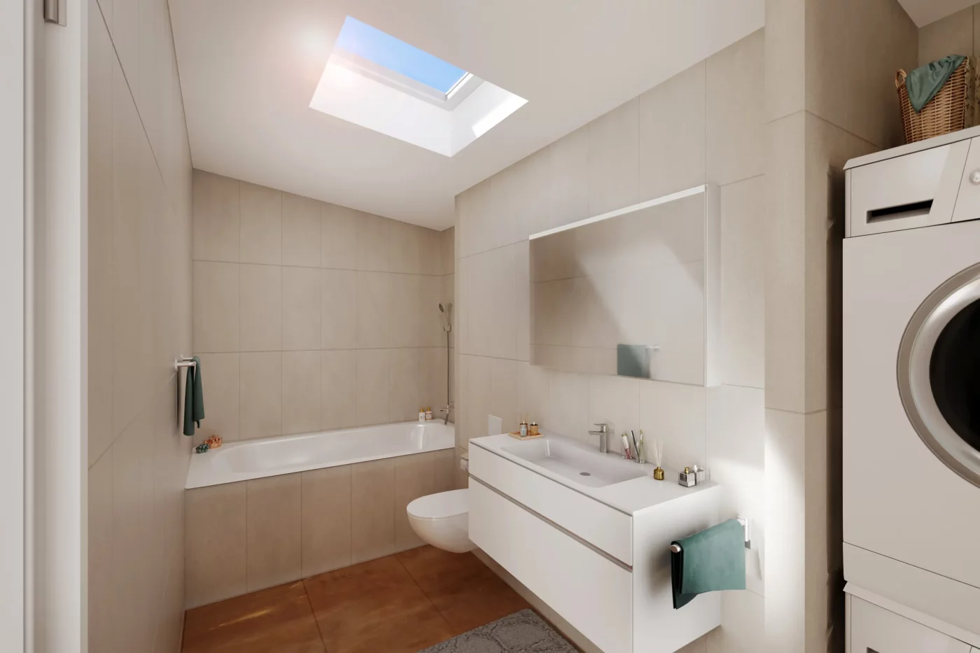 Salle de bain avec colonne lavage-séchage
